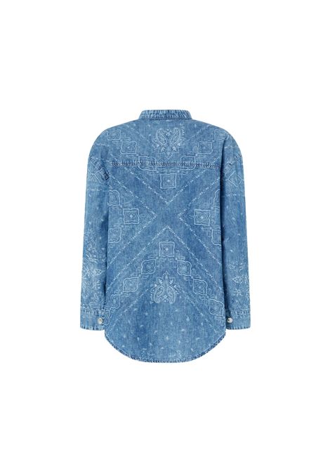 Blusa Pinko donna Bengasi 104975 A218 Blu boxy denim all over laser colletto coreana asimmetrico cotone PINKO | Camicia | 104975 A218PJE